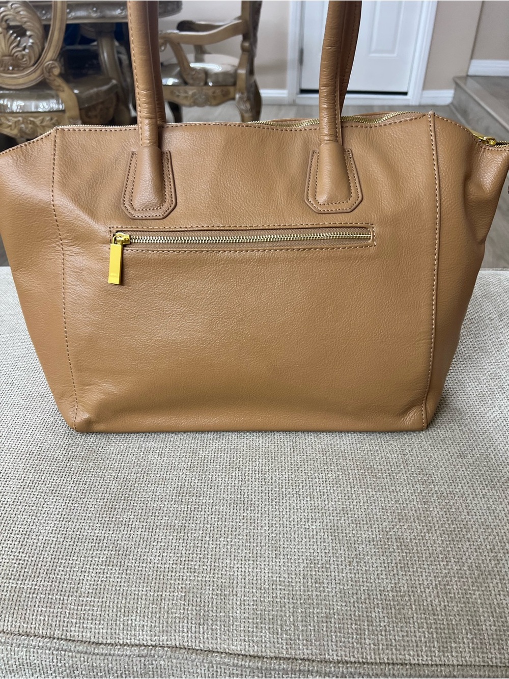 Joy & Iman Camel Brown Faux Leather Tote Bag – Large Zip Top Shoulder Purse - Picture 7 of 11